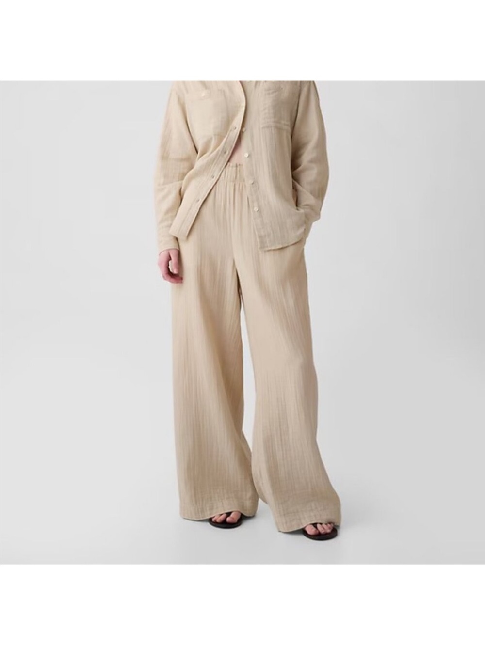 GAP mid-rise Wide-Leg Gauze Pants in Beige Large Beach Summer Vacation Cotton